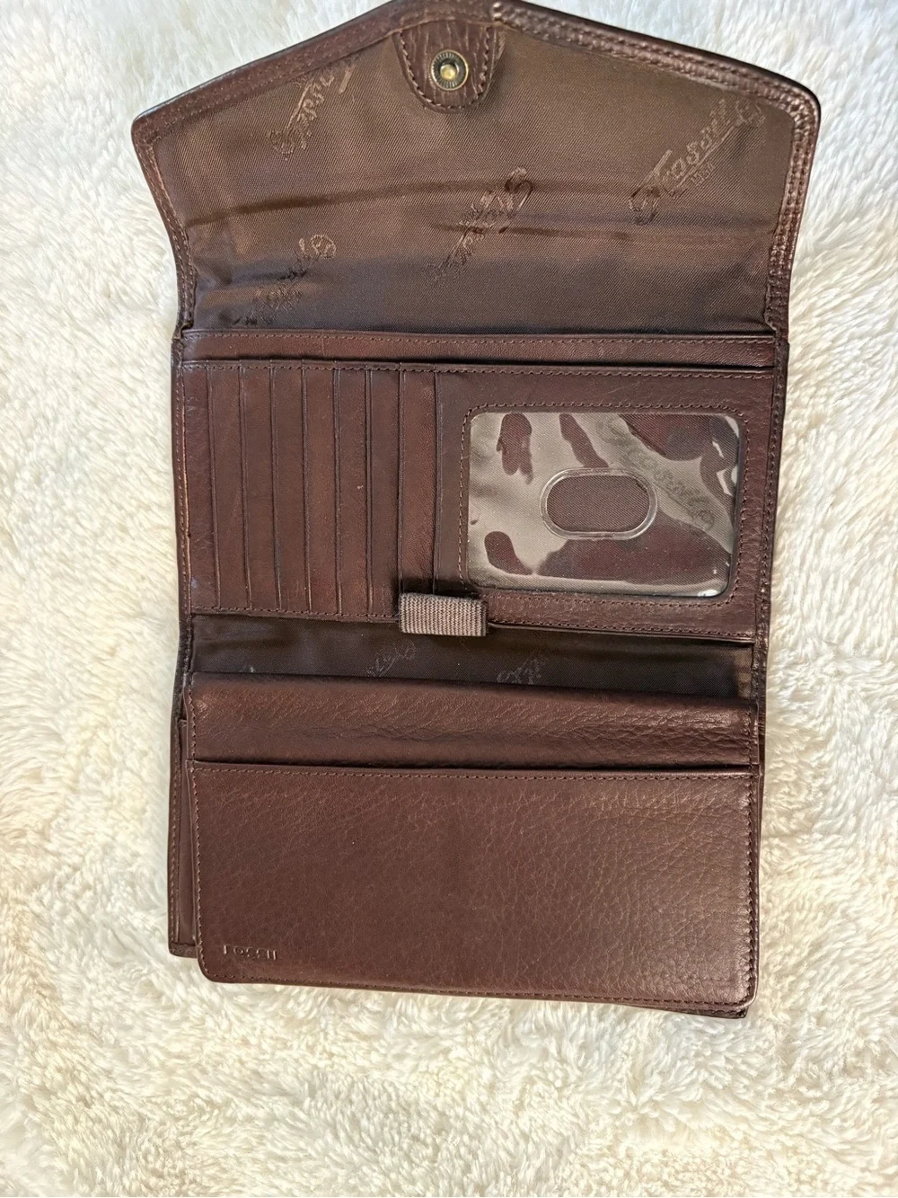 Fossil Brown Trifold Genuine Leather Clutch Wallet Checkbook Wallet